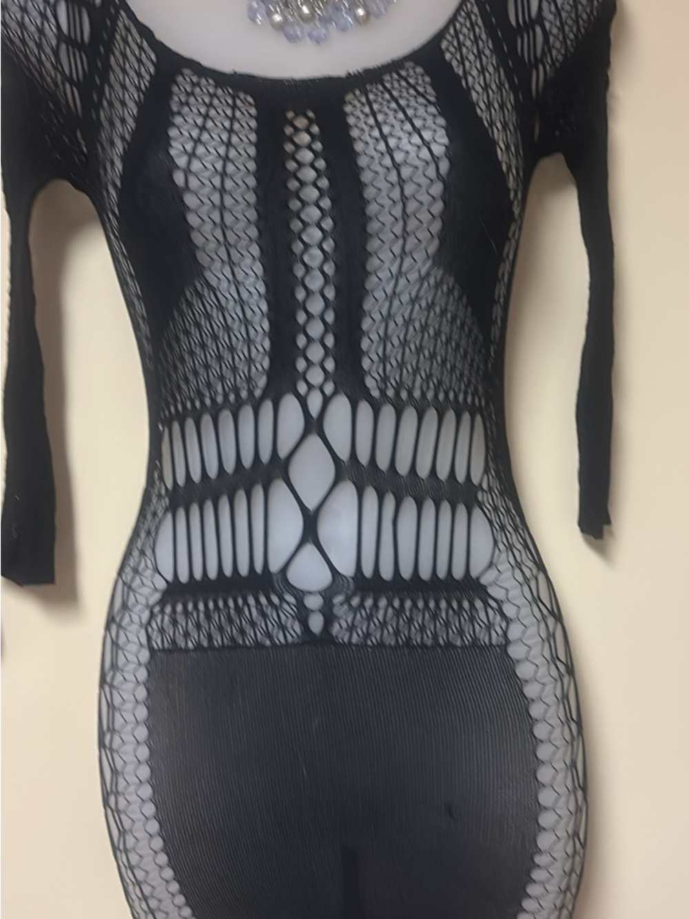 Women's Black Fishnet Bodycon Bodysuit - Sexy Long Sleeve Intimate